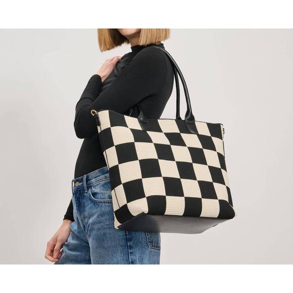 NEW MODA LUXE women's betty checkered tote bag in black - Picture 5 of 6